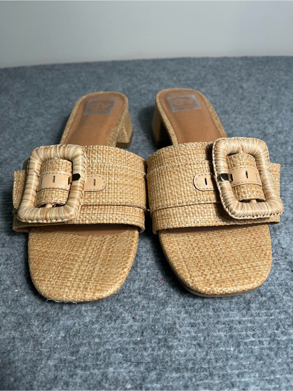 Dolce Vita Tan Woven Buckle Slide Heels